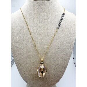 FREIDA ROTHMAN MATTE GOLD ON STERLING BLACK CLEAR CRYSTAL EGG PENDANT NECKLACE